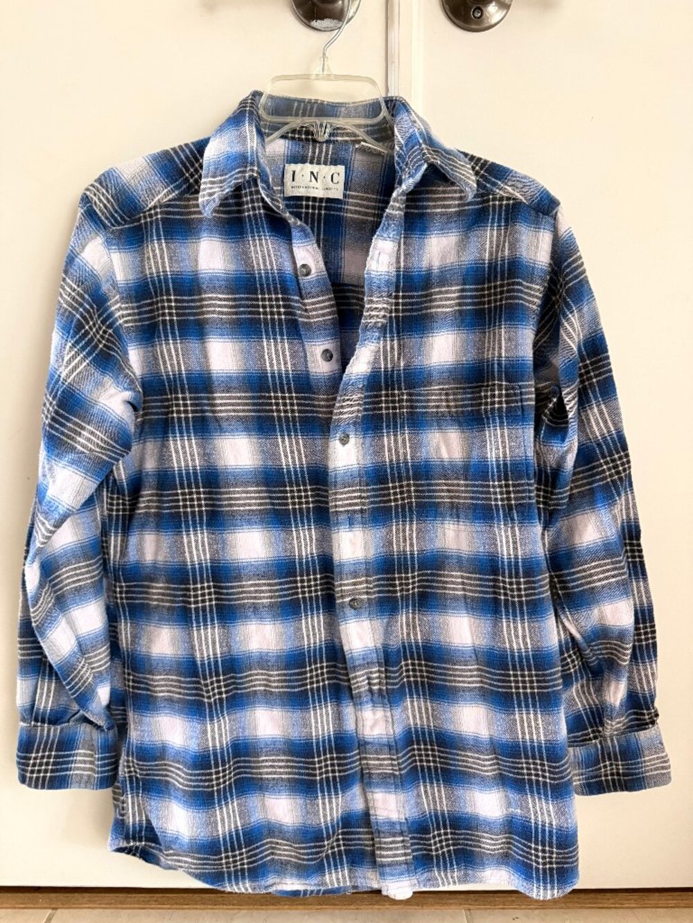 VINTAGE INC Womens Small Blue Plaid Flannel Shirt